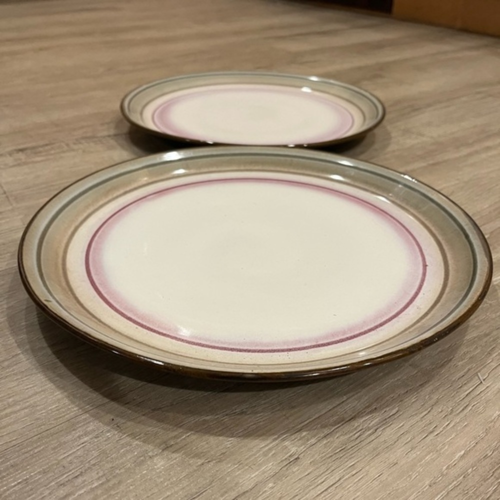 Sango Arcadia Black Cream and Pink Dinner Plates with Tan Edge Set of Two - Picture 5 of 9